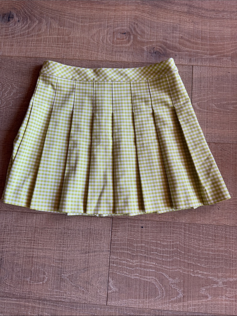 Sunday Beat lime green Gingham Pleated Mini Skirt NWOT 10